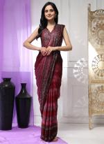 Sattin Silk Red Party Wear Stone Work Ready To Wear Saree